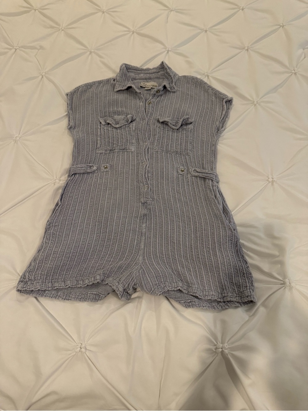 Vintage Havana Blue Textured Button-Down Romper Size Small - Picture 5 of 11